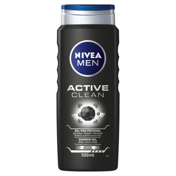 Nivea Men Active Clean Shower Gel For Face Body And Hair 500ml