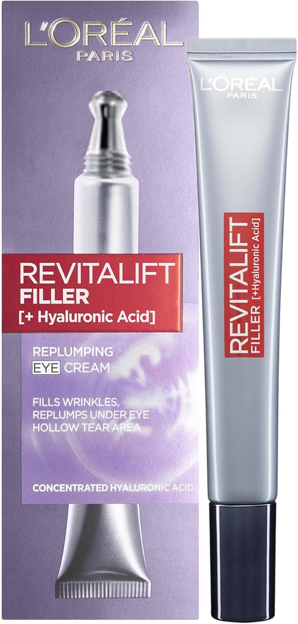 L’Oréal Paris Revitalift Filler Anti-Ageing Eye Cream – Replumps, Smooths & Hydrates the Under-Eye Area with Hyaluronic Acid, 15ml