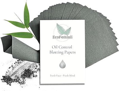 أوراق تجفيف للتحكم في الزيوت من EcoFeminii - 100 ورقة فحمية طبيعية لبشرة صافية وغير لامعة
