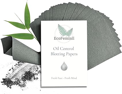 أوراق تجفيف للتحكم في الزيوت من EcoFeminii - 100 ورقة فحمية طبيعية لبشرة صافية وغير لامعة