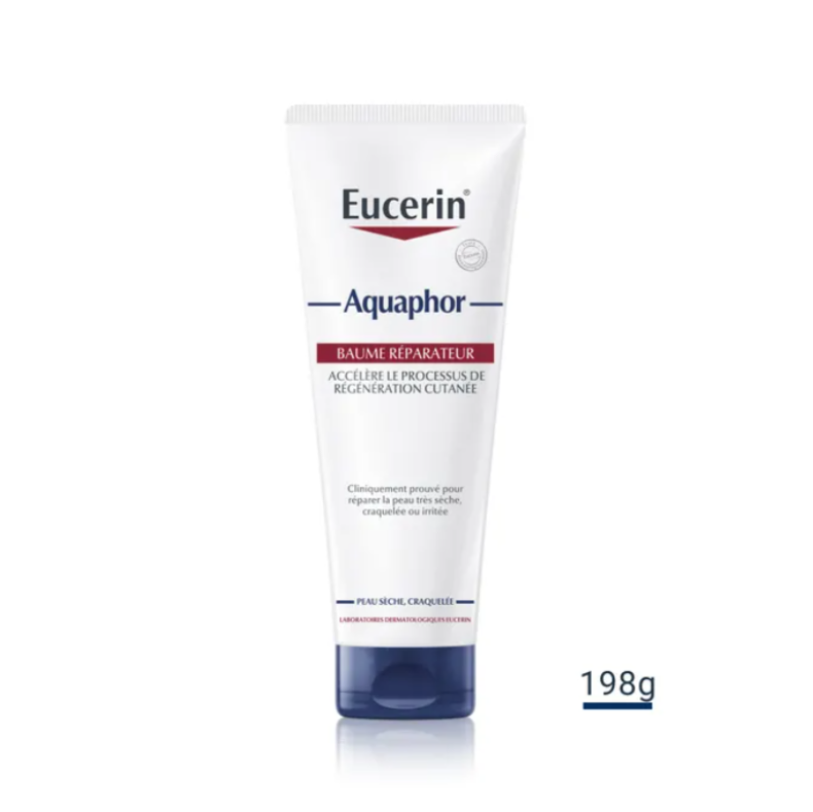 Eucerin Aquaphor balm tube on a white background