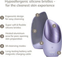 GESKE SmartAppGuided Sonic Thermo Facial Brush 6 in 1 Skin Cleansing Brush with Heat Function Face Massager Electric Face Brush Facial Cleansing Device Purple