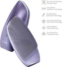 GESKE SmartAppGuided Sonic Thermo Facial Brush 6 in 1 Skin Cleansing Brush with Heat Function Face Massager Electric Face Brush Facial Cleansing Device Purple