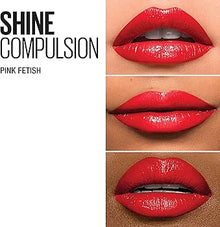 Maybelline Color Sensational Shine Lipstick in 85 Pink Fetish with a creamy formula, vibrant pink color, and radiant glossy finish.