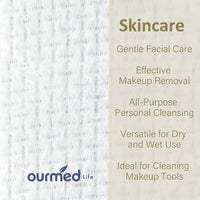 Ourmed Life Face Towels, Facial Towels for Sensitive Skin, Wipes for Washing Face, Skincare and Makeup Remover, Dry Wipes, 10"×12", 50 Count