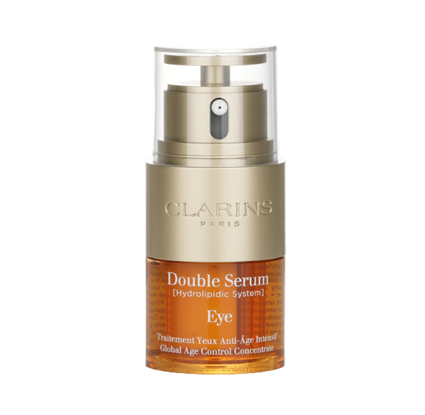 Clarins Double Serum Eye bottle on a white background