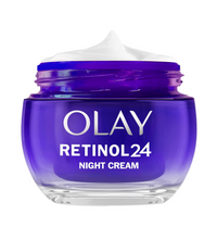 Olay Retinol 24 night cream jar on a white background