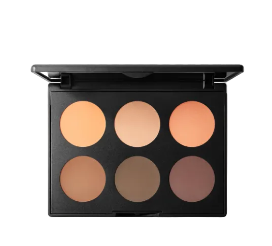 Makeup palette with six round cosmetic shades on a transparent background