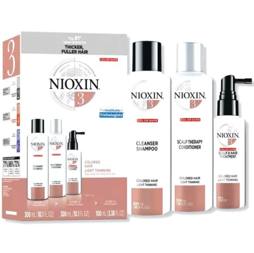 Nioxin 3-Part System 3 Colored Hair with Light Thinning Hair Treatment Scalp Therapy Hair Thickening Treatment Trial Kit 1 Count