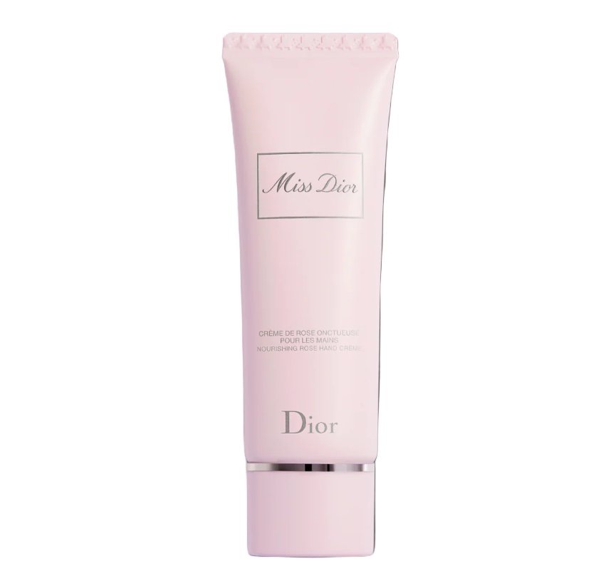 Pink Dior skincare tube on a black background