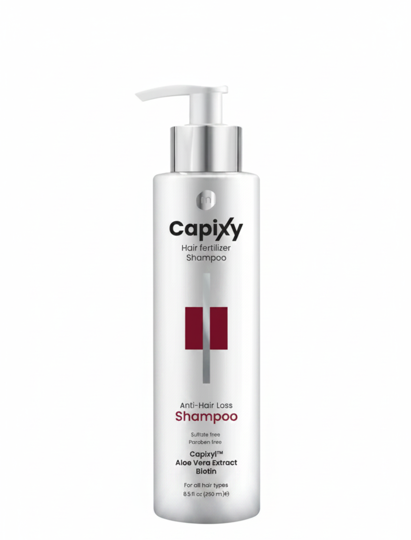 Capixy Anti Hair Loss Shampoo 250ml displayed clearly, highlighting the product packaging, name, size, and sulfate-free formula.