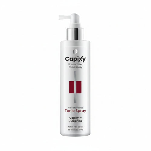 Capixy Hair Fertilizer Tonic Spray 250ml displayed clearly, highlighting the product packaging, name, size, and hair growth care purpose.