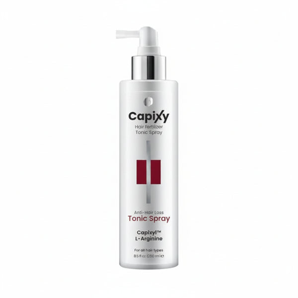Capixy Hair Fertilizer Tonic Spray 250ml displayed clearly, highlighting the product packaging, name, size, and hair growth care purpose.