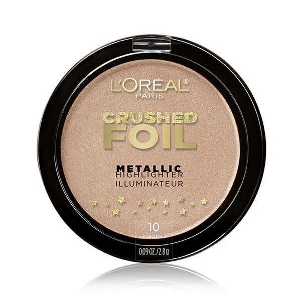 L'Oréal Crushed Foil Metallic Highlighter in shade 10 Rose Quartz with an ultra-reflective metallic formula and a radiant shimmering finish.