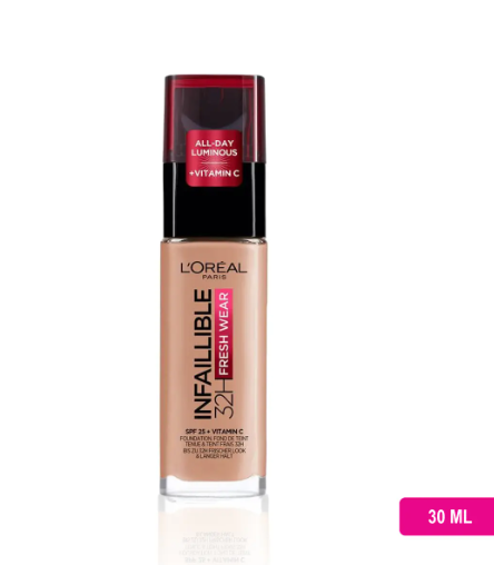 L'Oréal Infaillible 32H Fresh Wear Foundation in shade 160 Rose Linen with lightweight full coverage and a natural finish.