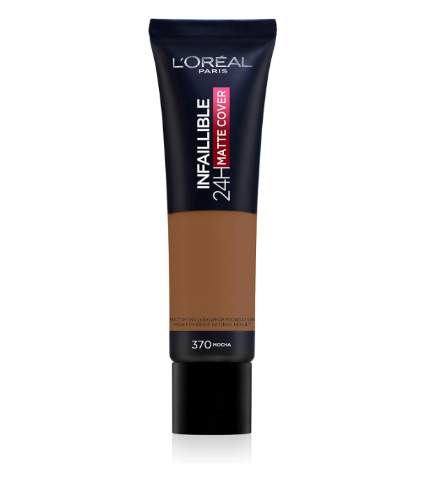 L'Oréal Infallible 24Hr Matte Cover Foundation in shade 370 Mocha with full coverage and a long-lasting matte finish.