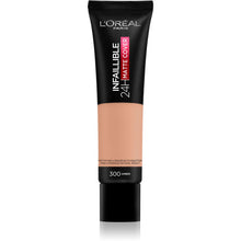 L'Oréal Infallible Matte Cover Foundation in shade 300 Amber displayed in its bottle, featuring a liquid foundation with a lightweight feel and matte finish.