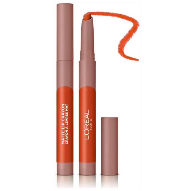 L'Oréal Infallible Matte Lip Crayon Range displayed as retractable lip crayons, featuring bold color, a creamy texture, and a smooth matte finish across the collection.