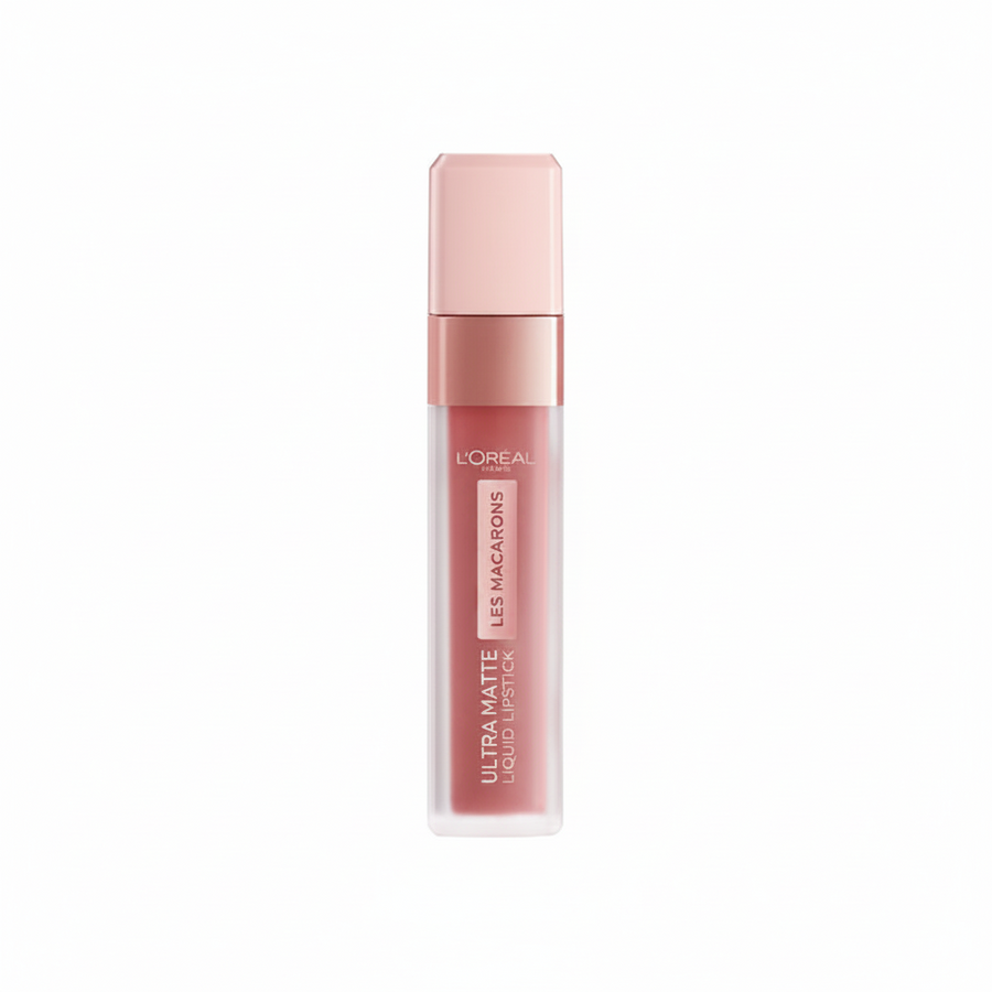 L'Oréal Les Macarons Ultra Matte Liquid Lipstick in shade 836 Infinite Vanilla with rich nude color and an ultra matte finish.