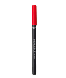 L'Oréal Paris Infaillible Lip Liner 105 Red Fiction featuring a creamy texture for precise and defined lip application