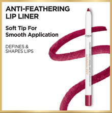 L'Oréal Paris Age Perfect Anti-Feathering Lip Liner in shade 394 Flaming Carmin shown with the pencil tip exposed, highlighting its smooth, creamy formula for precise application.