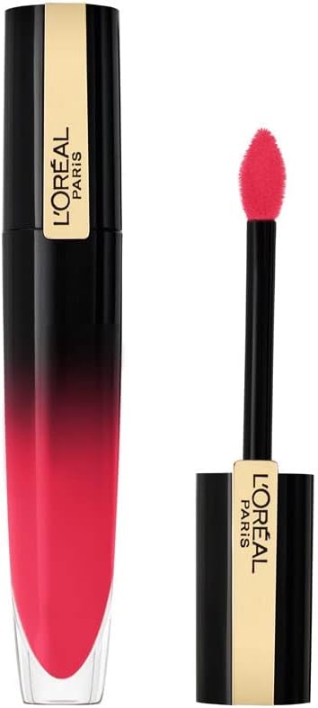 Swatch of L'Oréal Paris Brilliant Signature High Shine Colour Lip Ink in shade 308 Be Demanding showcasing its rich rosy mauve color, lightweight texture, and glossy high-shine finish.