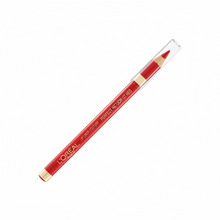 L'Oréal Paris Color Riche Lip Liner Couture in shade 377 Perfect Red shown with the pencil tip exposed, highlighting its creamy formula and precise application.