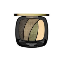 Open L'Oréal Paris Colour Riche Eyeshadow Quad in shade 56 Jungle Jade showcasing four complementary eyeshadow shades with smooth, blendable textures.