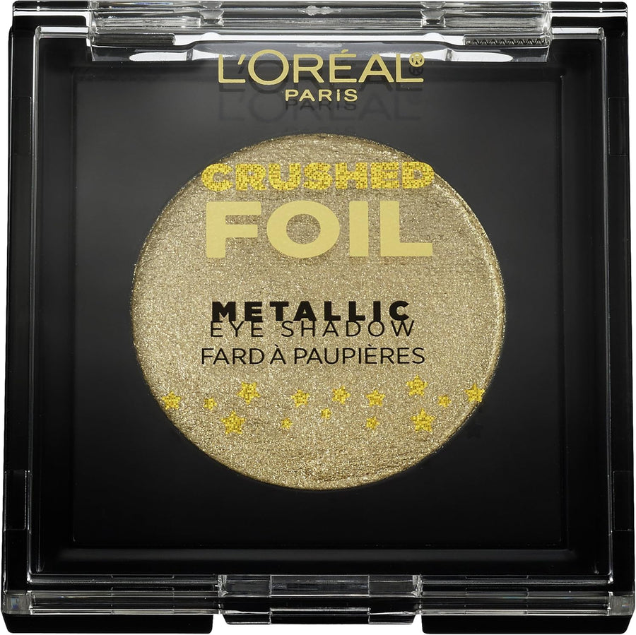 L'Oréal Paris Crushed Foil Metallic Eye Shadow in 21 Gilded Gold featuring a metallic powder eyeshadow with a richly reflective finish and smooth, blendable texture.