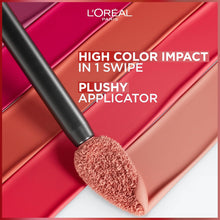L'Oréal Paris Infaillible Matte Resistance Lipstick in shade 420 Le Rouge Paris applied on the lips, highlighting its bold red color, full coverage, and long-lasting matte finish.