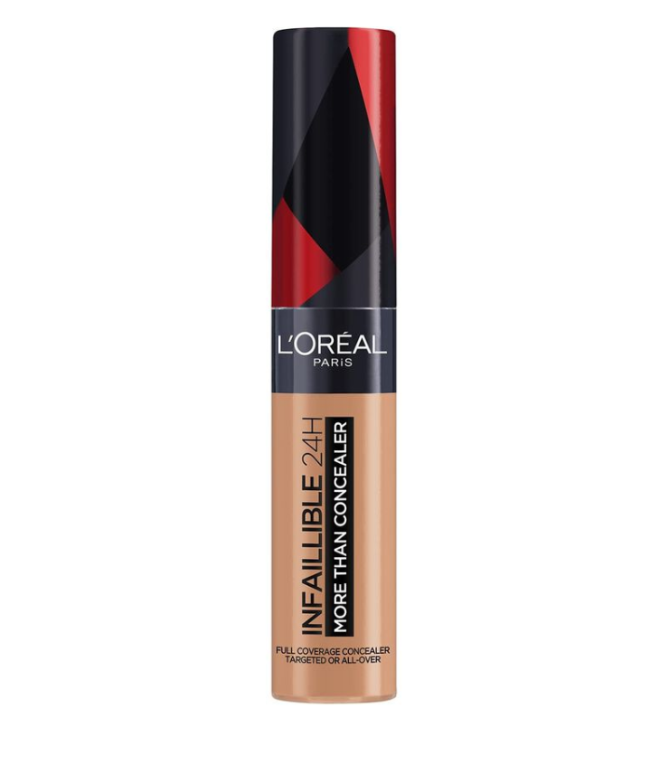 Swatch of L'Oréal Paris Infallible 24H More Than Concealer in shade 328.5 Creme Brulee showcasing its creamy texture, even coverage, and natural-looking finish.