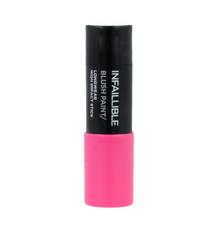 Swatch of L'Oréal Paris Infallible Blush Paint Stick in shade 103 Fuchsia War showcasing its vivid fuchsia pink color, creamy texture, and rich pigmentation.