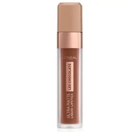 L'Oréal Paris Infallible Les Chocolats Liquid Lipstick in shade 866 Truffle Mania displayed in its tube, featuring a long-lasting liquid lipstick with a matte finish.