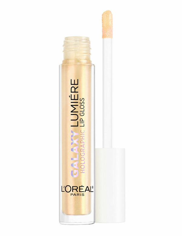 L'Oréal Paris Lumiere Lip Gloss Galaxy Holographic in shade 03 Ethereal Gold with a holographic formula and a multidimensional high-shine finish.