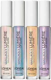 L'Oréal Paris Lumiere Lip Gloss Galaxy Holographic shade 05 Sapphire Star delivering iridescent shimmer with a smooth, non-sticky glossy formula.