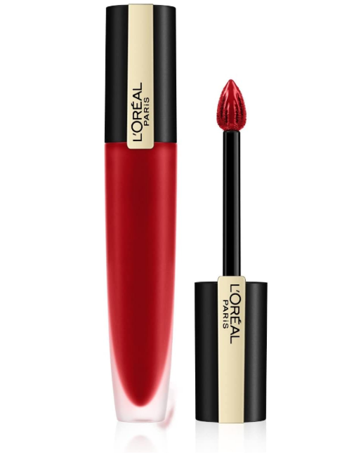 L'Oréal Rouge Signature Liquid Lipstick in shade 136 Inspired displayed in its tube, featuring a lightweight liquid lipstick with rich color payoff.