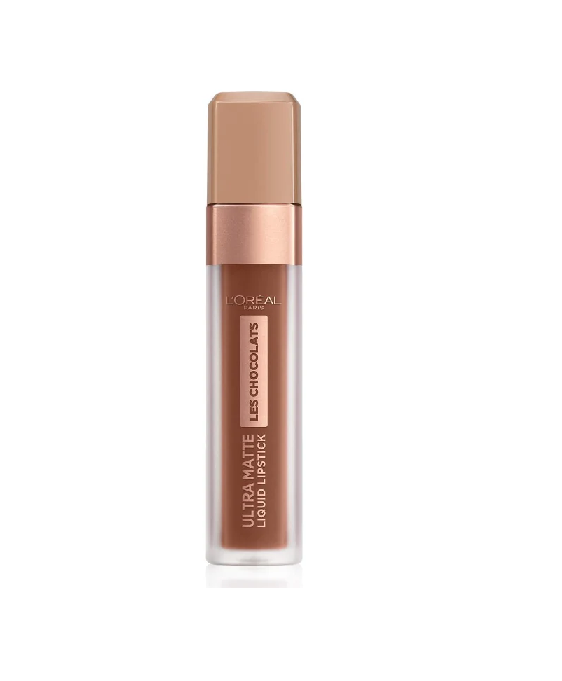 L'Oréal Ultra Matte Liquid Lipstick Les Chocolates in shade 866 Truffa Mania with rich chocolate brown color and a velvety matte finish.