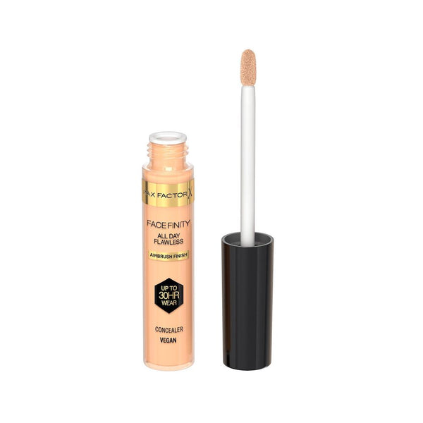 Max Factor Facefinity All Day Flawless Concealer in shade 010 displayed in its tube, featuring a smooth liquid concealer formula with buildable coverage.
