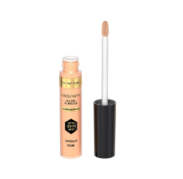 Max Factor Facefinity All Day Flawless Concealer in shade 030 with lightweight, full coverage and a natural matte finish.