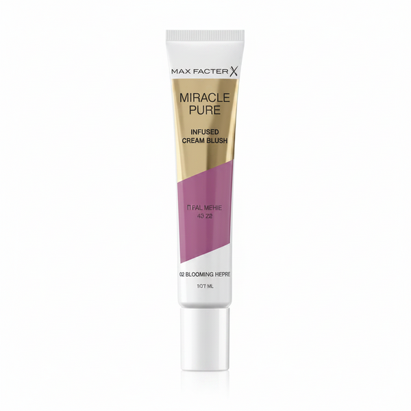Max Factor Miracle Pure Infused Cream Blush in 04 Blooming Berry featuring a lightweight cream blush with a smooth, blendable formula for a fresh, healthy-looking glow.