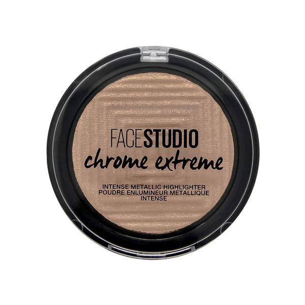 Maybelline Chrome Extreme Intense Metallic Highlighter in shade 300 Sandstone Shimmer with an ultra-reflective powder formula and intense metallic glow.