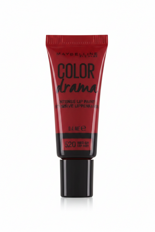 Maybelline Color Drama Intense Lip Paint in shade 520 Red-dy Or Not displayed in its squeeze tube, featuring a creamy lip color with bold pigmentation and a smooth finish.