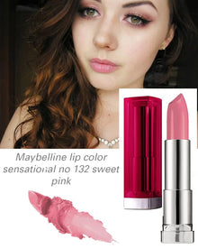 Maybelline New York Color Sensational Lipstick 132 Sweet Pink with a creamy hydrating formula and soft pink finish.