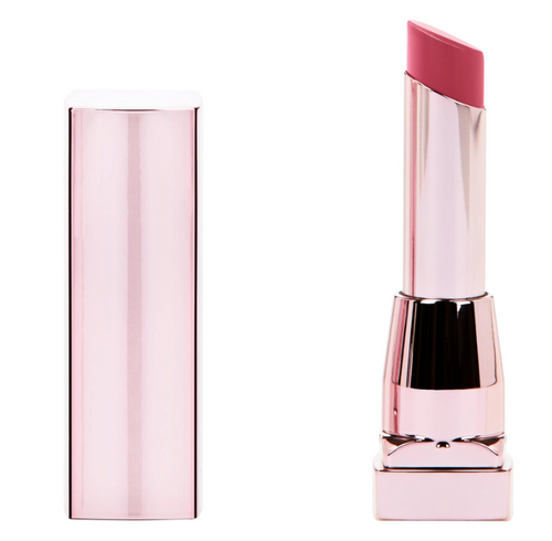 Maybelline Color Sensational Shine Lipstick in shade 100 Magenta Affair applied on the lips, highlighting its vibrant magenta color, smooth application, and glossy shine finish.
