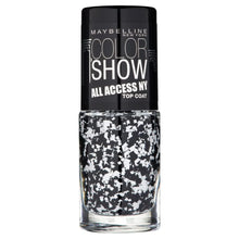 Maybelline Color Show All Access NY Top Coat in shade 422 Pave The Way displayed in its bottle, featuring a glitter top coat for adding a sparkling finish to nail polish.