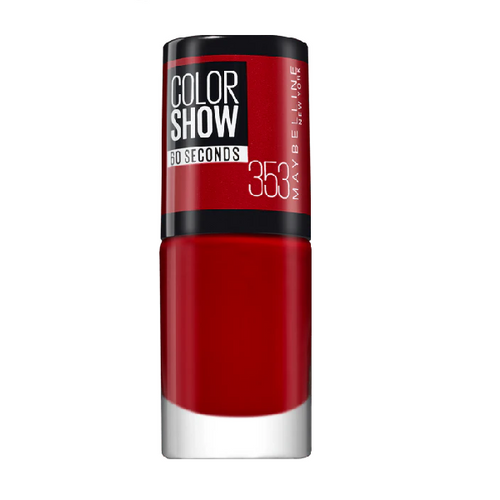 Maybelline Color Show Nail Polish in shade 353 Red with a smooth formula and a glossy, long-lasting finish.