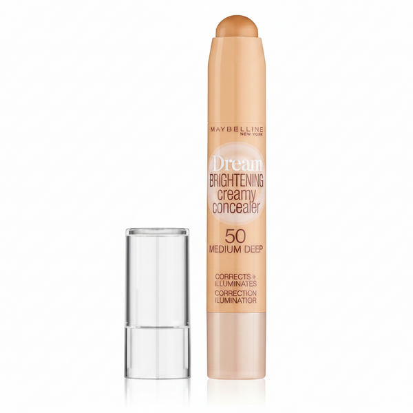 Maybelline Dream Brightening Creamy Concealer in shade 50 Medium Deep with a creamy formula and natural-looking coverage.