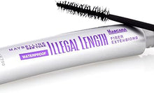 Close-up of Maybelline Illegal Length Waterproof Mascara in shade Black showcasing the precision fiber brush designed to separate, lengthen, and define every lash.