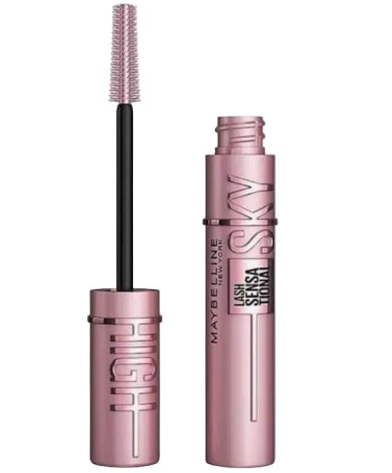 Maybelline Lash Sensational Sky High Mascara in shade 01 Very Black displayed in its sleek tube, featuring a lightweight mascara formula designed for defined, black lashes.