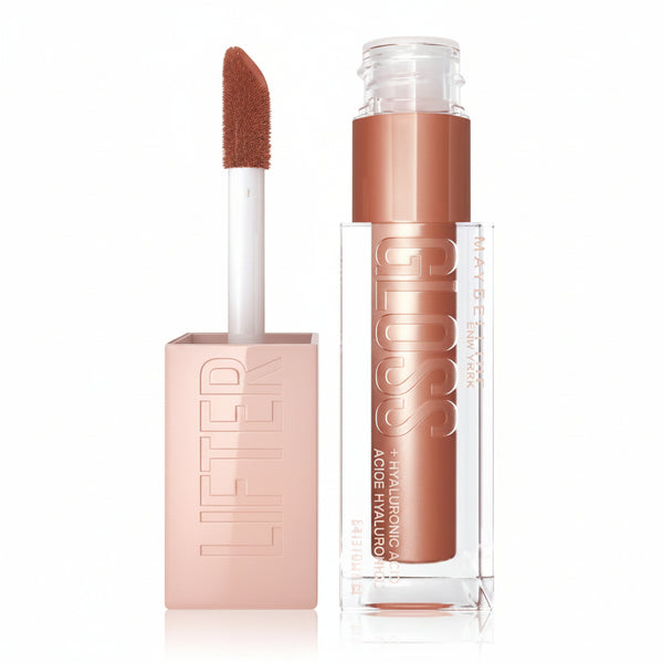 Maybelline Lifter Gloss Plumping Hydrating Lip Gloss with Hyaluronic Acid in shade 007 Amber with a glossy finish.
